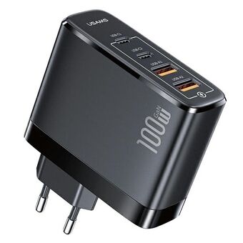 USAMS Oplader Wand 2xUSB-C+2xUSB T44 100W (alleen de kop) PD3.0 +QC3.0 Snelladen zwart CC145TC01 (US-CC145)