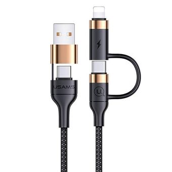 USAMS Gevlochten kabel U62 2xUSB-C/USB-A /lightning 1,2m PD Snelladen zwart SJ483USB01 (US-SJ483)