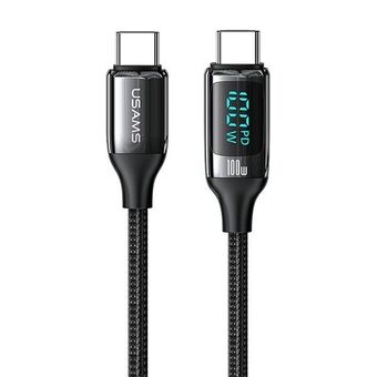 USAMS Gevlochten Kabel U78 USB-C naar USB-C LED 3m 100W Snelladen zwart/black SJ559USB01 (US-SJ559)