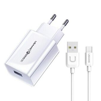 USAMS Oplader met 1xUSB T22 18W 3A QC3.0 + 1m USB-C kabel wit (T48) T48OCLN01