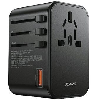 USAMS-adapter met 1xUSB+2xUSB-C T62 65W 4in1 US/AU/EU/UK zwart CC199TC01 (US-CC199) Universele reislader