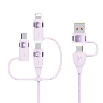 USAMS Kabel U85 2x USB-C/USB/Micro-USB/Lightning 6-in-1 1,2m 100W PD Snellader paars SJ645USB02 (US-SJ645)