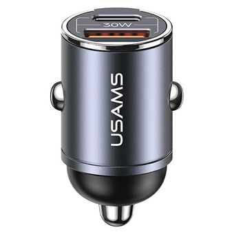 USAMS Oplader met 1xUSB+1xUSB-C C38 30W PD Snelladen met ingebouwde stalen/tarnish ring CC206CC01 (US-CC206)