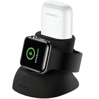 USAMS Siliconen 2-in-1 oplaadstandaard voor Apple Watch en AirPods zwart US-ZJ051