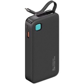 USAMS Powerbank met intrekbare USB-C kabel Retractable 10000 mAh PD 20W Snelladen XY Series zwart/black 10KCD22401 (US-CD224)