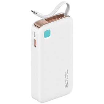 USAMS Powerbank met opwikkelbare USB-C kabel Retractable 10000 mAh PD 20W Snelladen XY Serie wit/white 10KCD22402 (US-CD224)