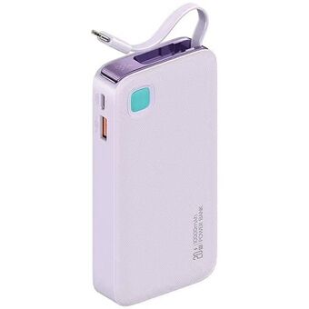 USAMS Powerbank met intrekbare USB-C-kabel Retractable 10000 mAh PD 20W Snelladen XY-serie paars 10KCD22403 (US-CD224)