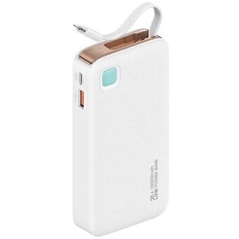 USAMS Powerbank met intrekbare kabel Retractable Lightning 10000 mAh PD 20W Snelladen XY Series wit/white 10KCD22502 (US-CD225)