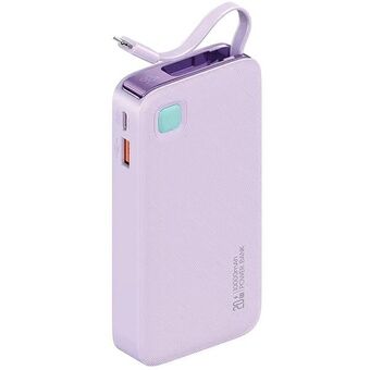 USAMS Powerbank met intrekbare kabel Retractable Lightning 10000 mAh PD 20W Snel Laden XY Series paars/purple 10KCD22503 (US-CD225)