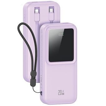 USAMS Powerbank met ingebouwde USB-C + Lightning-kabels 30000 mAh 20W PD + Qc 3.0 Snelladen X-chel Serie paars/purple 30KCD21303 (US-CD213)