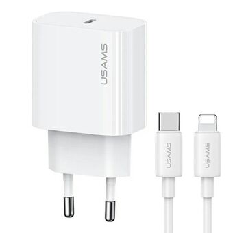 USAMS Ład. siec. 1xUSB-C T65 PD20W PD Snelladen US-CC226 + kabel USB-C/Lightning US-SJ712 30W wit/wit Yi Serie OYXLTZ02