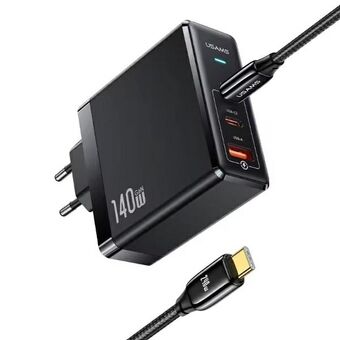 USAMS-oplader voor netwerk met 2xUSB-C+1xUSB T52 PD140W PD Snelladen US-CC168 + kabel U82 USB-C/USB-C US-SJ581 240W zwart UM-serie UMXLOGTC01.