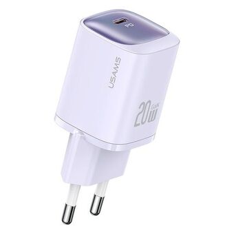 USAMS Ład. Siec. CC248 20W GaN USB-C Snellader HC-serie violet/paars CC248TC03