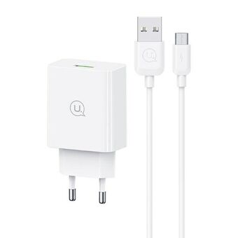 USAMS Ład. siec. 18W + kabel Micro/USB-A 1m Snelladen wit/witte serie SC SCXLTZ01