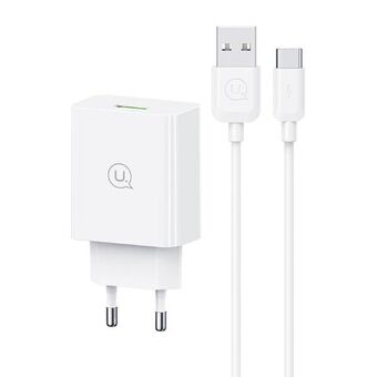 USAMS Ład. siec. 18W + kabel USB-C/USB-A 1m Snelladen wit/witte serie SC SCXLTZ02