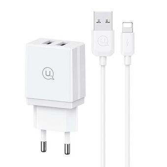 USAMS Ład. siec. 2xUSB 18W + kabel Lightning/USB-A Snelladen wit/white series HC HCXLTZ01