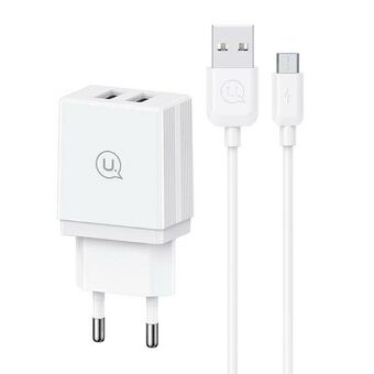 USAMS Ład. siec. 2xUSB-A + kabel Micro/ USB-A Snelladen wit/witte serie HC HCXLTZ02