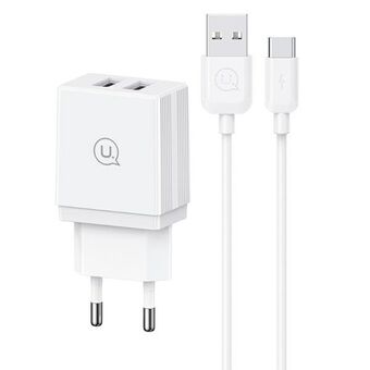 USAMS Ład. siec. 2xUSB-A + kabel USB-C/ USB-A Snelladen wit/white series HC HCXLTZ03