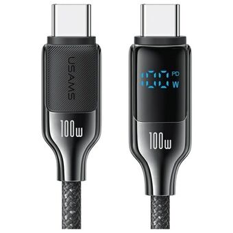 USAMS Kabel USB-C naar USB-C 100W 1,2m      Digitale Display Zinklegering Snelle Oplaadgegevenskabel HX Serie SJ742USB01 (US-SJ742)