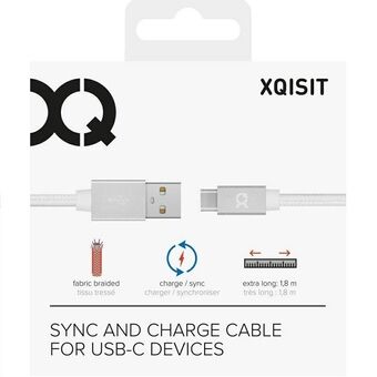 Xqisit kabel Katoen USB C 3.0 wit 1,8m 27748