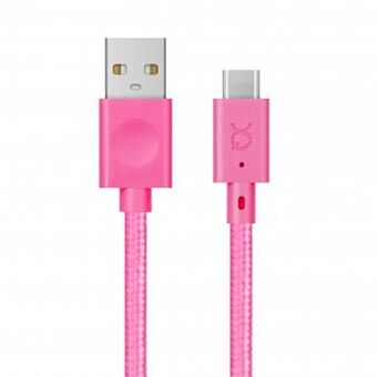 Xqisit kabel Katoen USB C 3.0 roze /pink 1.8m 30122