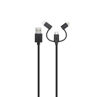 Xqisit Combo kabel USB A -microUSB/USB-C /bliksemzwart/zwart 29979