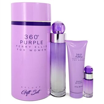 Perry Ellis 360 Purple by Perry Ellis - Gift Set -- 3.4 oz Eau De Parfum Spray + .25 oz Mini EDP Spray + 3 oz Shower Gel - voor vrouwen