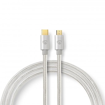 USB-kabel | USB 2.0 | USB-C™ mannelijk | USB Micro-B-stekker | 480 Mbps | Verguld | 2.00 meter | Ronde | Gevlochten / Nylon | Aluminium | Bedek vensterdoos