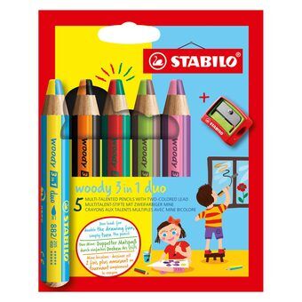 STABILO Woody 3in1 Duo met puntenslijper, 6 stuks.