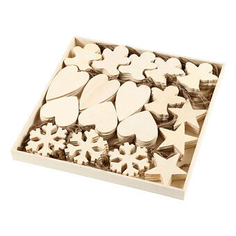 Wooden Ornamenten Kerst Thema Divers, 90st.