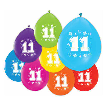 Balloons 2-zijdig bedrukt Nummer 11, 8 stuks.