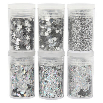 Glitter en pailletten Zilver, 6x5gr