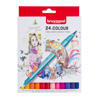 Bruynzeel fineliner brushpennen, 24 st.