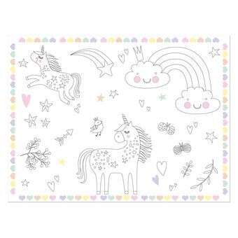 Kleur placemats eenhoorns & regenbogen, 6 st.