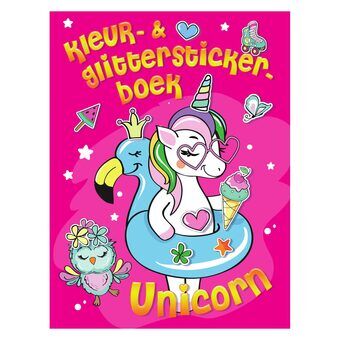 Kleur en glitter stempelboek eenhoorn