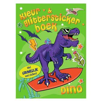 Kleur- en glitterstickerboek Dino