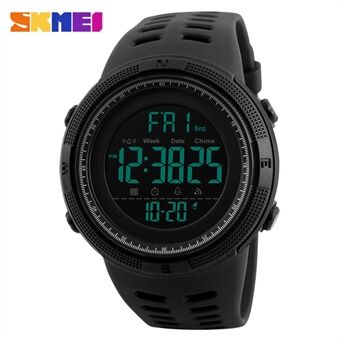 SKMEI Fashion Heren Sporthorloge 50m Waterdicht Casual Horloge met EL Licht - Geheel Zwart