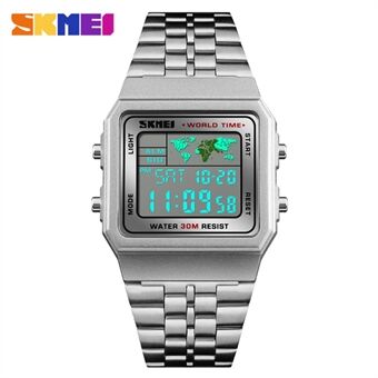 SKMEI Zakelijk Waterdicht Herenhorloge World Time Steel Band - Zilver