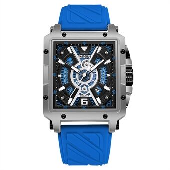 YASHIDUN 5071 Stijlvolle Vierkante Quartz Horloge Silicone Band Mannen Luminous Polshorloge