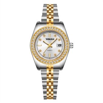 YASHIDUN 5068 Stijlvolle Dames Quartz Horloge Stalen Band Rhinestone Decor Lichtgevend Horloge