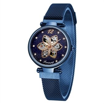 DELAY Dameshorloge Automatisch Mechanisch Horloge met Steel Band Classic Fashion Polshorloge Lichtgevend Display - Blauw