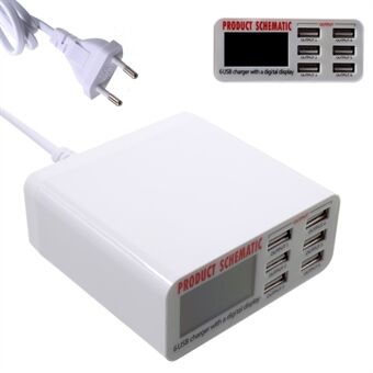 6 USB-poorten Oplader met digitaal display 30W Totaal 5V / 6A Uitgang - EU-connector