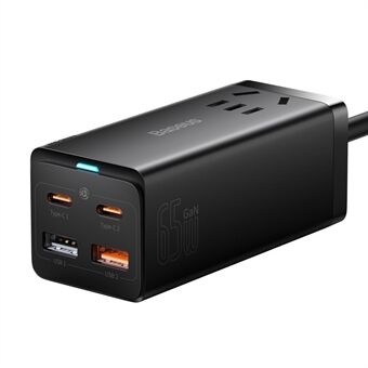 BASEUS GaN3 Pro Desktop Stekkerdoos AC+2 USB+2 Type-C Poorten 65W CN Stekkerdoos met 1m Type-C naar Type-C Kabel - Zwart