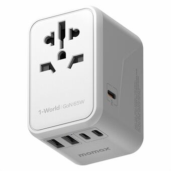 MOMAX 1-World 65W GaN PD snellaadadapter Global Travel 5 poorten + stopcontact