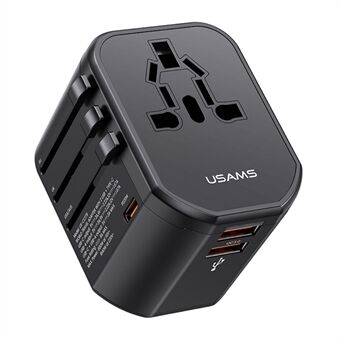 USAMS US-CC179 T59 Dual USB + Type-C PD 20W Snellader PC Stroomadapter Wereldwijde Reisstekker Converter