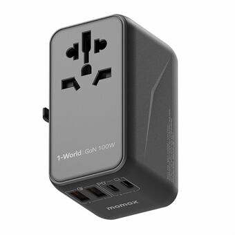 MOMAX 1-World 100W GaN PD snellader 4-poorts + wisselstroomadapter reislader blok - zwart