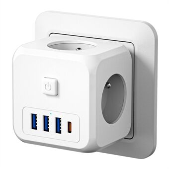 ESSAGER 7-in-1 stekkerdoos stopcontact verlenger met 3 stopcontacten 3 USB+1 Type C adapter