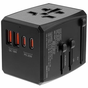 HH904 Wereldwijd Reishub Power Adapter 2 QC + 2 PD Poorten Snel Opladen Wandlader Plugomvormer