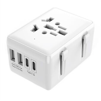 HHT203-A Wereldwijde Reisadapter 2 Type-C + 2 USB Poorten Wandlader Plug Converter