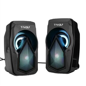 T-WOLF S11 1 paar kleine computerluidsprekers met RGB-licht USB-gevoede bas stereo subwoofer luidspreker voor draagbare, mobiele telefoon, MP3, MP4